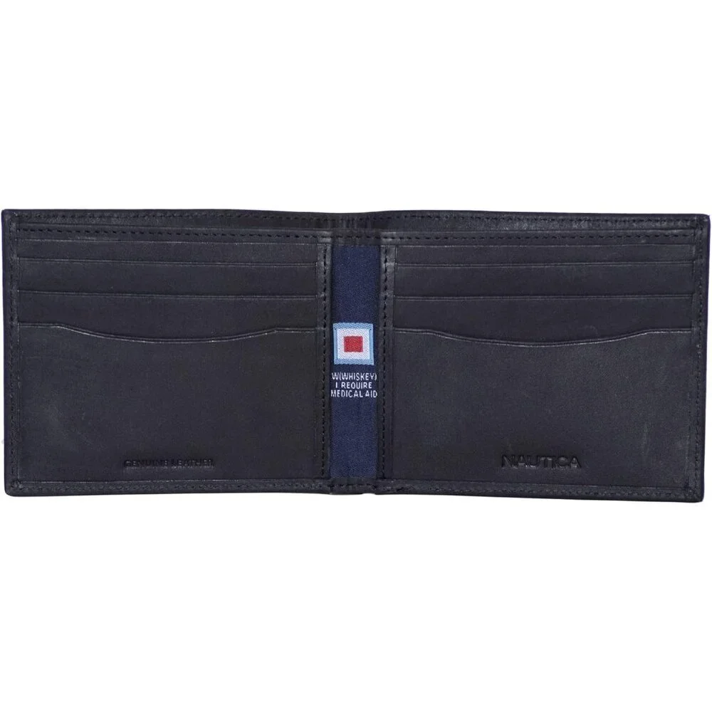 Nautica Men's Bifold Leather Wallet RFID Blocking ID Window Card Slots Durable